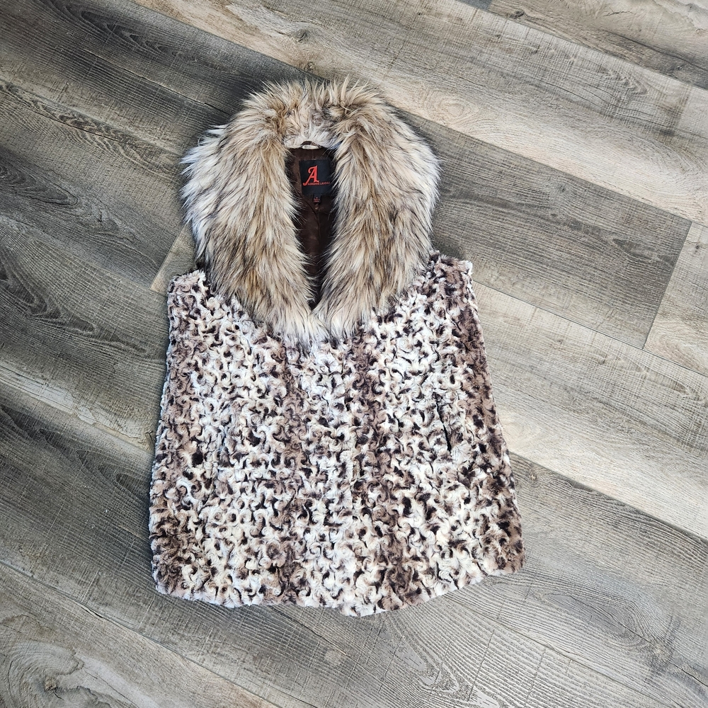 Adrienne Landau Faux Fur Vest in Brown and Cream S Baddie Cozy Soft Animal Print - Picture 4 of 11